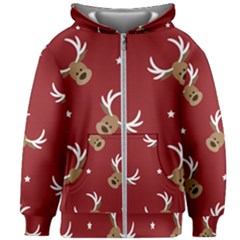 Cute-reindeer-head-with-star-red-background Kids  Zipper Hoodie Without Drawstring