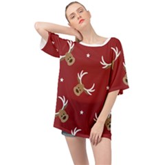 Cute-reindeer-head-with-star-red-background Oversized Chiffon Top by uniart180623