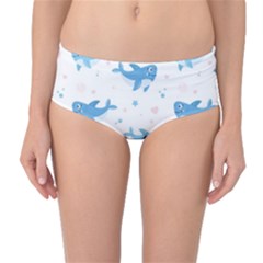 Seamless-pattern-with-cute-sharks-hearts Mid-waist Bikini Bottoms by uniart180623