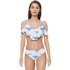 Seamless-pattern-with-cute-sharks-hearts Ruffle Edge Tie Up Bikini Set	 by uniart180623