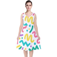 Abstract-pop-art-seamless-pattern-cute-background-memphis-style V-neck Midi Sleeveless Dress 