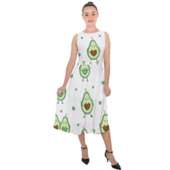 Cute-seamless-pattern-with-avocado-lovers Midi Tie-back Chiffon Dress