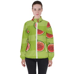 Seamless-background-with-watermelon-slices Women s High Neck Windbreaker by uniart180623