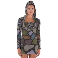Cartoon-colored-stone-seamless-background-texture-pattern - Long Sleeve Hooded T-shirt by uniart180623