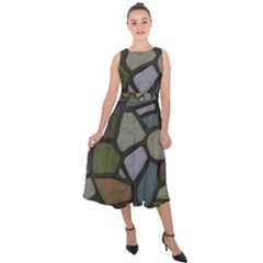 Cartoon-colored-stone-seamless-background-texture-pattern - Midi Tie-back Chiffon Dress