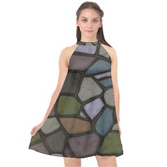 Cartoon-colored-stone-seamless-background-texture-pattern - Halter Neckline Chiffon Dress  by uniart180623