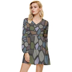 Cartoon-colored-stone-seamless-background-texture-pattern - Tiered Long Sleeve Mini Dress by uniart180623