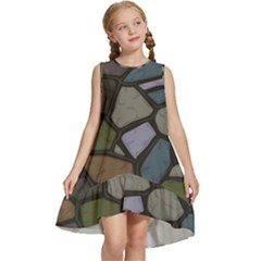 Cartoon-colored-stone-seamless-background-texture-pattern - Kids  Frill Swing Dress by uniart180623