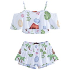 Cute-palm-volcano-seamless-pattern Kids  Off Shoulder Skirt Bikini by uniart180623