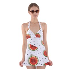 Seamless-background-pattern-with-watermelon-slices Halter Dress Swimsuit  by uniart180623