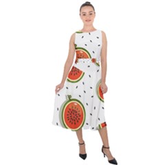 Seamless-background-pattern-with-watermelon-slices Midi Tie-back Chiffon Dress
