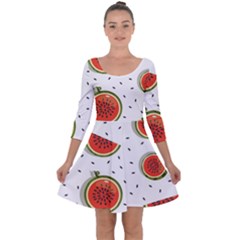 Seamless-background-pattern-with-watermelon-slices Quarter Sleeve Skater Dress