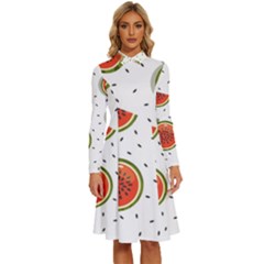 Seamless-background-pattern-with-watermelon-slices Long Sleeve Shirt Collar A-line Dress by uniart180623