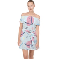 Cute-planet-space-seamless-pattern-background Off Shoulder Chiffon Dress by uniart180623