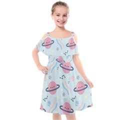 Cute-planet-space-seamless-pattern-background Kids  Cut Out Shoulders Chiffon Dress by uniart180623