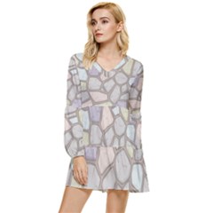 Cartoon-colored-stone-seamless-background-texture-pattern Tiered Long Sleeve Mini Dress by uniart180623