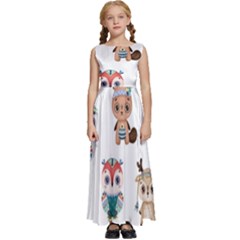 Cute-cartoon-boho-animals-seamless-pattern Kids  Satin Sleeveless Maxi Dress