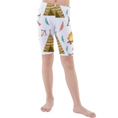 Cute-cartoon-native-american-seamless-pattern Kids  Mid Length Swim Shorts by uniart180623