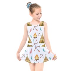 Cute-cartoon-native-american-seamless-pattern Kids  Skater Dress Swimsuit by uniart180623