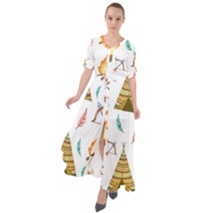 Cute-cartoon-native-american-seamless-pattern Waist Tie Boho Maxi Dress