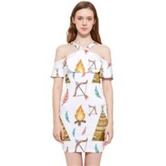 Cute-cartoon-native-american-seamless-pattern Shoulder Frill Bodycon Summer Dress by uniart180623
