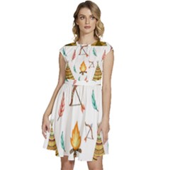 Cute-cartoon-native-american-seamless-pattern Cap Sleeve High Waist Dress