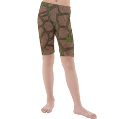 Cartoon-brown-stone-grass-seamless-background-texture-pattern Kids  Mid Length Swim Shorts by uniart180623