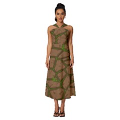 Cartoon-brown-stone-grass-seamless-background-texture-pattern Sleeveless Cross Front Cocktail Midi Chiffon Dress