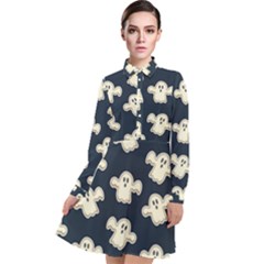 Hand-drawn-ghost-pattern Long Sleeve Chiffon Shirt Dress by uniart180623