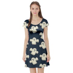 Hand-drawn-ghost-pattern Short Sleeve Skater Dress by uniart180623