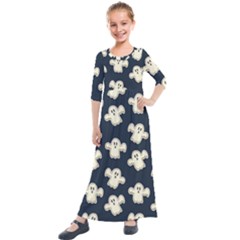 Hand-drawn-ghost-pattern Kids  Quarter Sleeve Maxi Dress by uniart180623