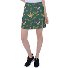 Cute-seamless-pattern-bird-with-berries-leaves Tennis Skirt by uniart180623