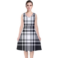 Pixel-background-design-modern-seamless-pattern-plaid-square-texture-fabric-tartan-scottish-textile- V-neck Midi Sleeveless Dress 