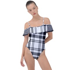 Pixel-background-design-modern-seamless-pattern-plaid-square-texture-fabric-tartan-scottish-textile- Frill Detail One Piece Swimsuit