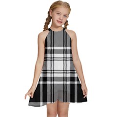 Pixel-background-design-modern-seamless-pattern-plaid-square-texture-fabric-tartan-scottish-textile- Kids  Halter Collar Waist Tie Chiffon Dress