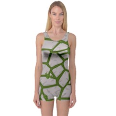 Cartoon-gray-stone-seamless-background-texture-pattern Green One Piece Boyleg Swimsuit by uniart180623