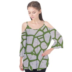 Cartoon-gray-stone-seamless-background-texture-pattern Green Flutter Sleeve Tee 