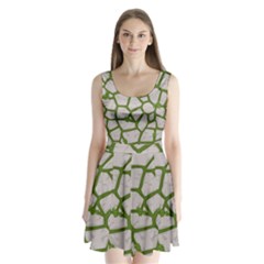 Cartoon-gray-stone-seamless-background-texture-pattern Green Split Back Mini Dress  by uniart180623