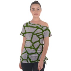 Cartoon-gray-stone-seamless-background-texture-pattern Green Off Shoulder Tie-up Tee