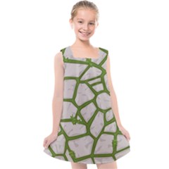 Cartoon-gray-stone-seamless-background-texture-pattern Green Kids  Cross Back Dress by uniart180623
