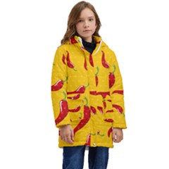 Chili-vegetable-pattern-background Kids  Hooded Longline Puffer Jacket