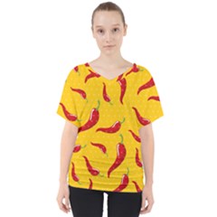 Chili-vegetable-pattern-background V-neck Dolman Drape Top by uniart180623