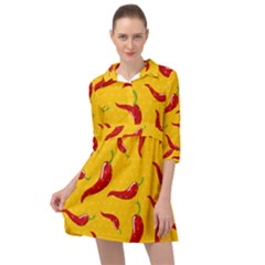 Chili-vegetable-pattern-background Mini Skater Shirt Dress by uniart180623