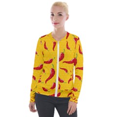 Chili-vegetable-pattern-background Velvet Zip Up Jacket by uniart180623