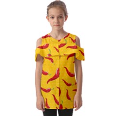 Chili-vegetable-pattern-background Fold Over Open Sleeve Top