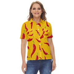 Chili-vegetable-pattern-background Women s Short Sleeve Double Pocket Shirt