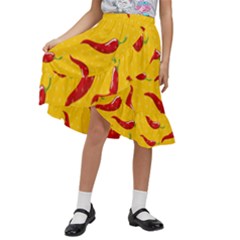 Chili-vegetable-pattern-background Kids  Ruffle Flared Wrap Midi Skirt
