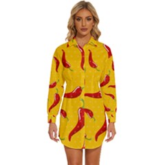 Chili-vegetable-pattern-background Womens Long Sleeve Shirt Dress