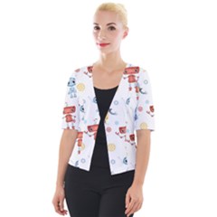 Cute-cartoon-robots-seamless-pattern Cropped Button Cardigan by uniart180623