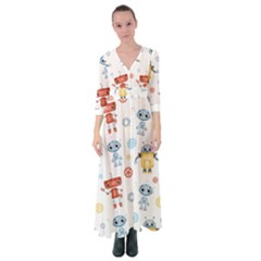 Cute-cartoon-robots-seamless-pattern Button Up Maxi Dress by uniart180623
